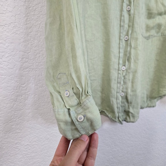 Zara Womens L Sage‎ Green 100% Linen Long Sleeve Button Down Shirt Top - Picture 2 of 5